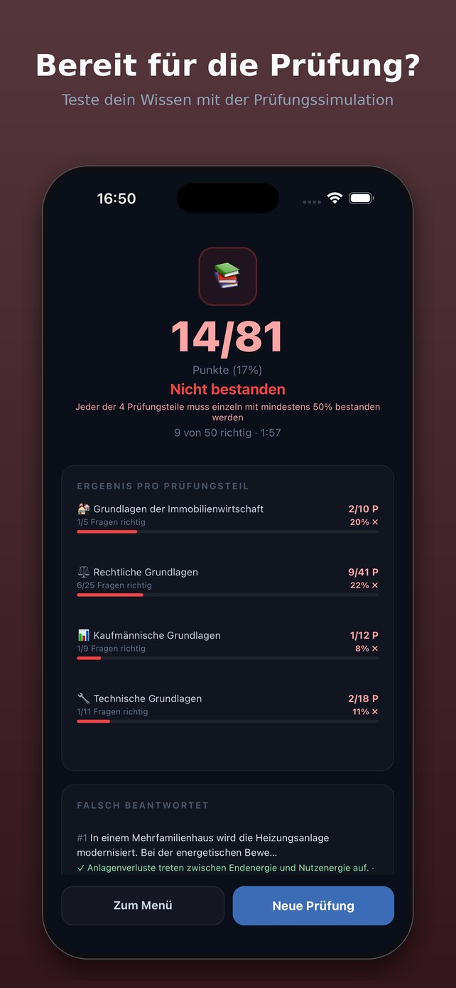 App Screenshot: Bereit für die Prüfung?